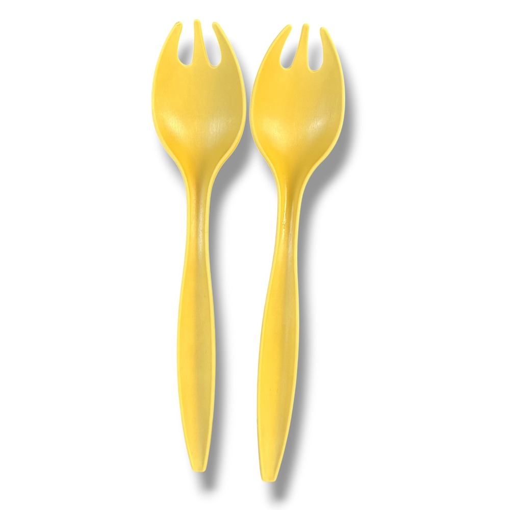 Vintage Tupperware Yellow Salad Server Spork Set of 2 Retro Kitchen 11.5‎ Inch
